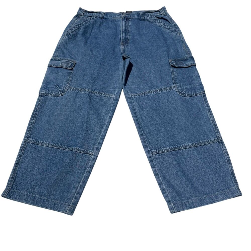 Vintage Y2K Faded Glory Cargo Jeans Men's 38x30 Wide Leg Denim Carpentar Pants